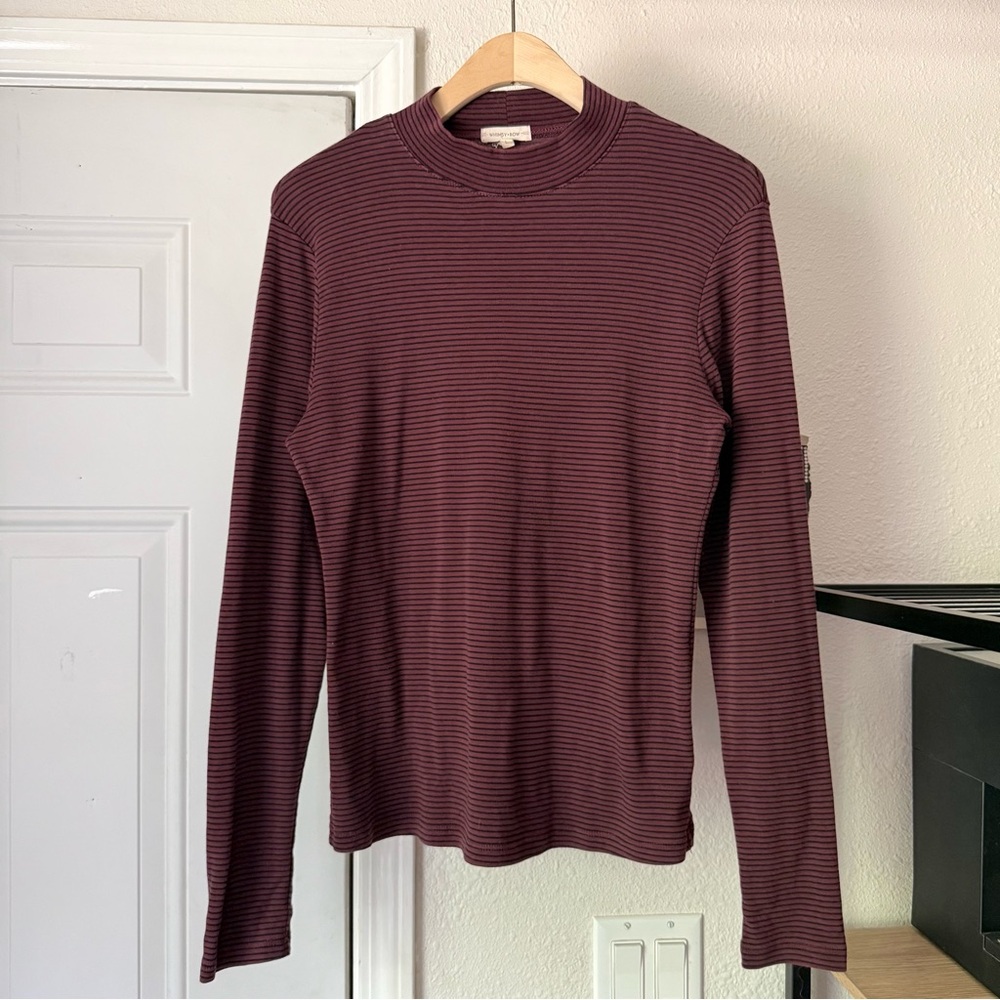 WHIMSY + ROW burgundy black cotton blend striped recycled mock neck long sleeve‎